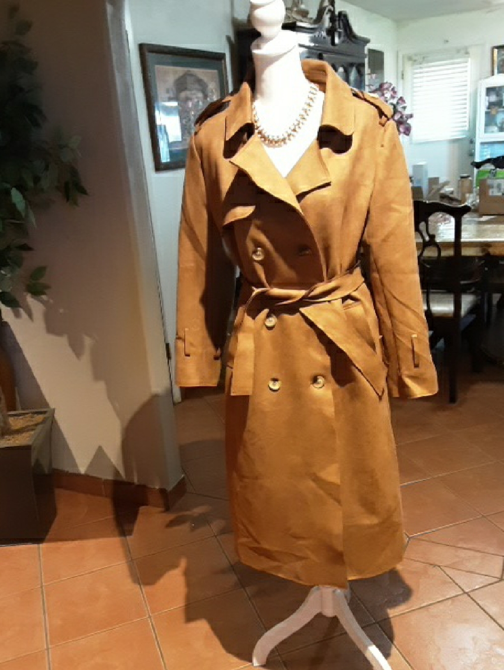 Classic Double-Breasted Camel Trench Coat with Belt